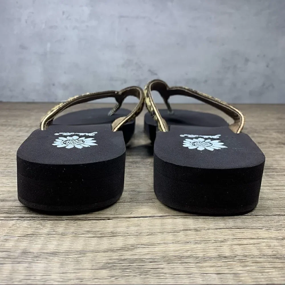 Yellow Box Flip Flops Sz 6.5~Leopard Print Furry Straps Leather "Burst"‎ - Picture 4 of 11